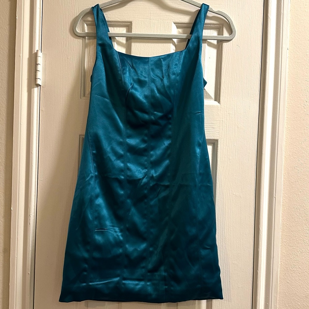 House of Harlow 1960 Teal Satin Mini Dress
